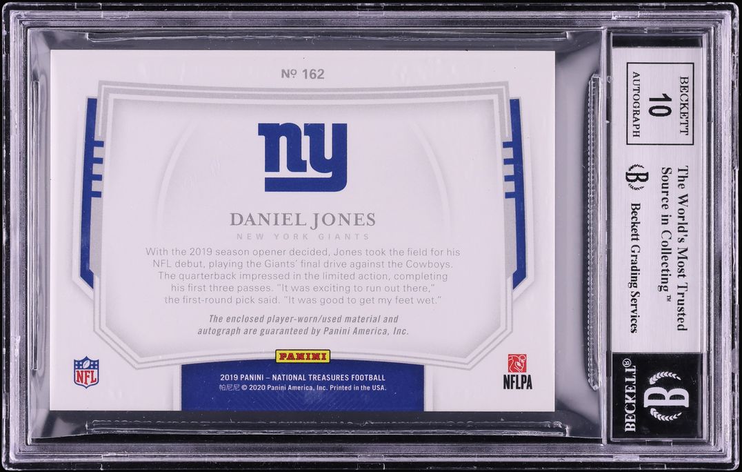 2019 National Treasures Daniel Jones ROOKIE PATCH AUTO /99 #162 BGS 9 ...