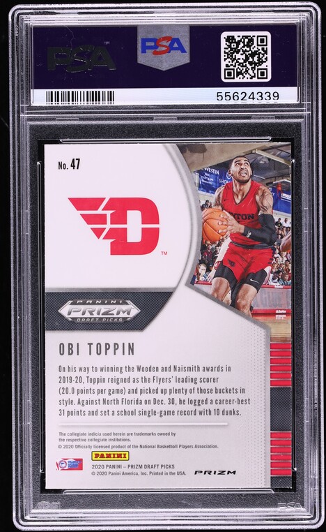 2020 Panini Prizm Draft Picks Silver Obi Toppin ROOKIE #47 PSA 9 MINT