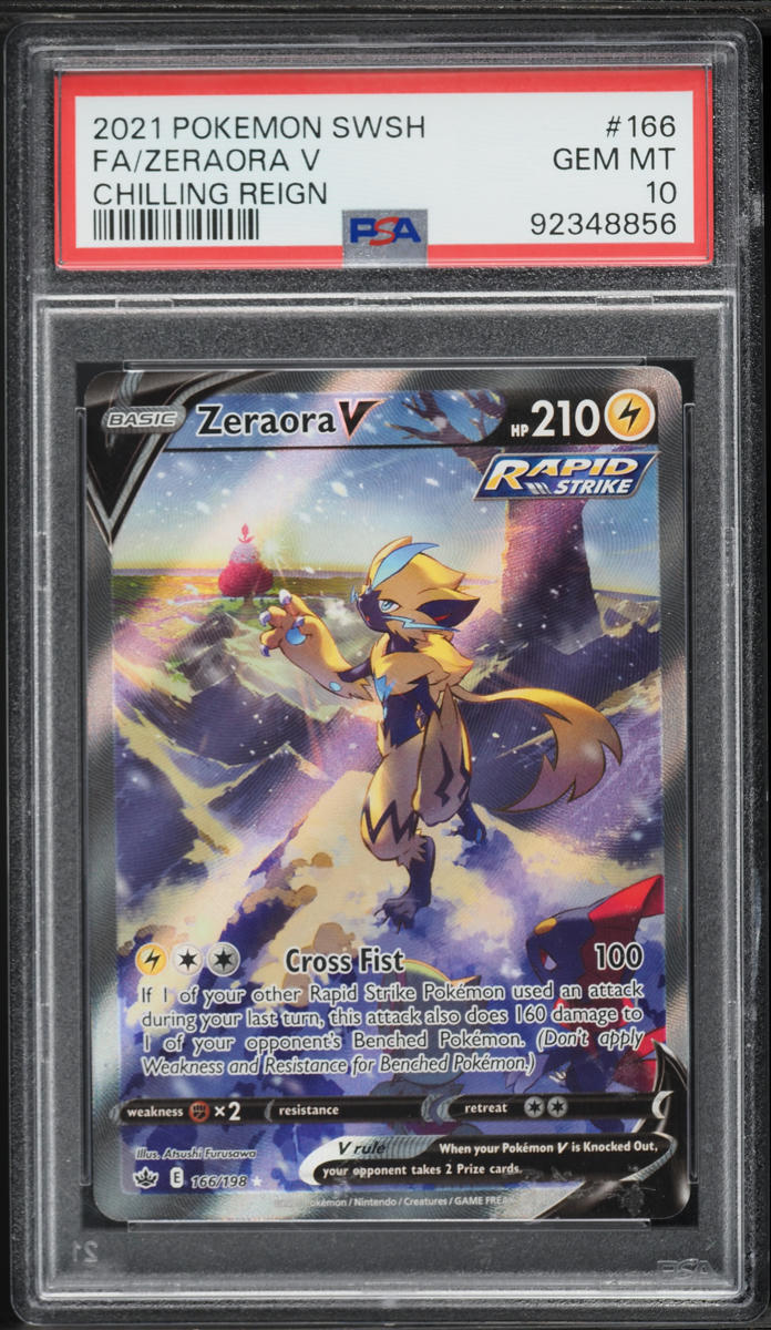 2021 Pokemon Sword & Shield Chilling Reign Full Art Zeraora V #166 PSA 10 GEM MINT