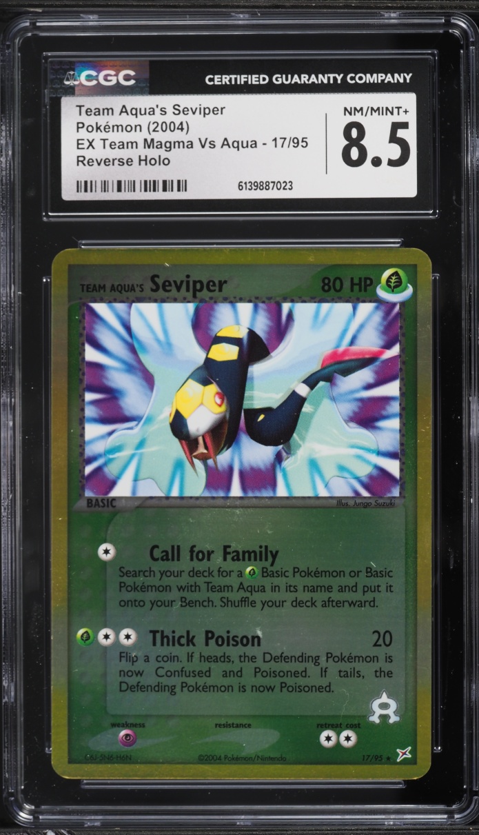 2004 Pokemon EX Team Magma Vs Aqua Reverse Holo Team Aqua's Seviper #17 CGC 8.5 NM-MT+