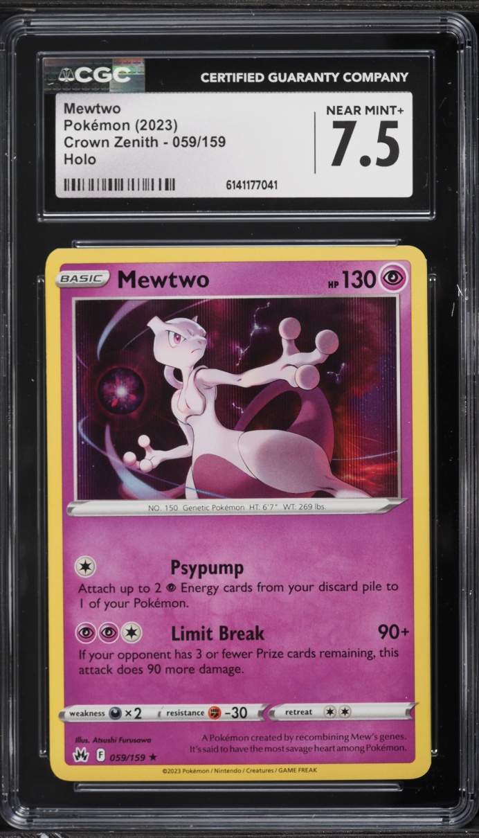 2023 Pokemon Sword & Shield Crown Zenith Holo Mewtwo #59 CGC 7.5 NRMT+