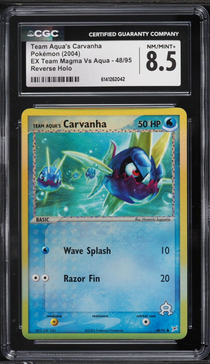 2004 Pokemon EX Team Magma Vs Aqua Reverse Holo Team Aqua's Carvanha #48 CGC 8.5 NM-MT+