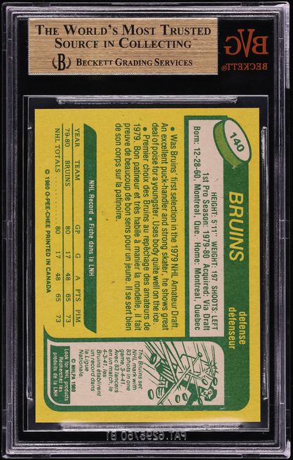 1980 O-Pee-Chee Hockey Ray Bourque ROOKIE #140 BVG 10 PRISTINE