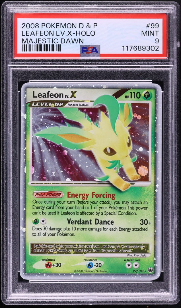 2008 Pokemon Diamond & Pearl Majestic Dawn Holo Leafeon Lv.X #99 PSA 9 MINT