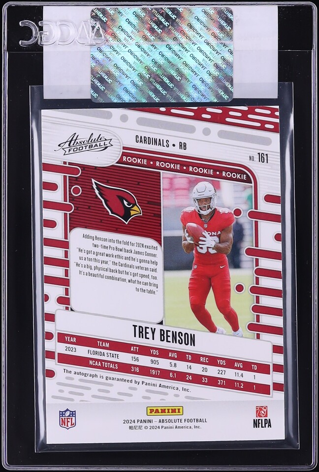 2024 Absolute Signatures Spectrum Trey Benson ROOKIE AUTO /299 #161 CGC AUTH