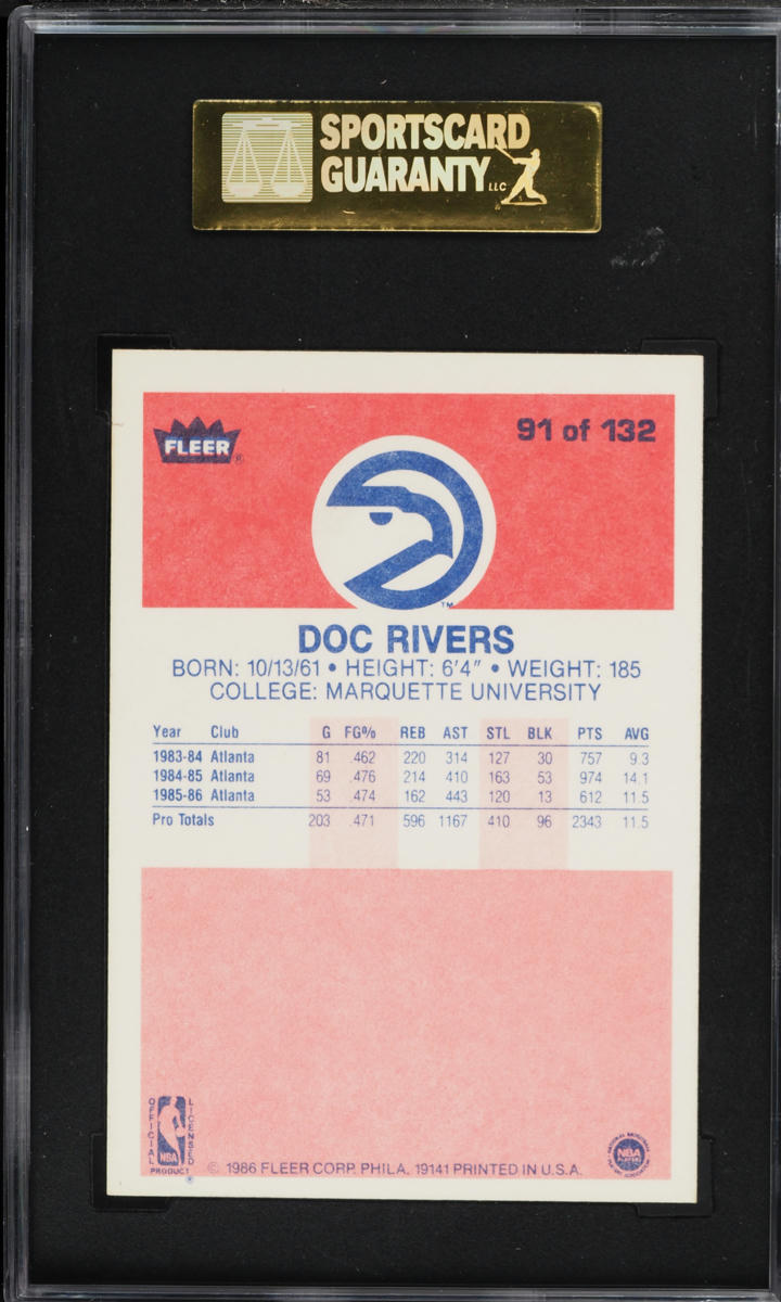 1986 Fleer Basketball Doc Rivers ROOKIE #91 SGC 8 NM-MT