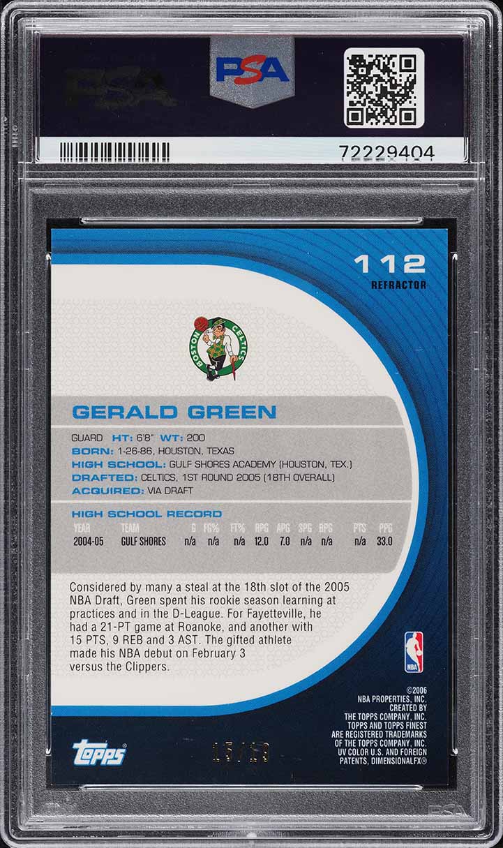 2005 Finest Black Refractor Gerald Green ROOKIE /19 #112 PSA 9 MINT