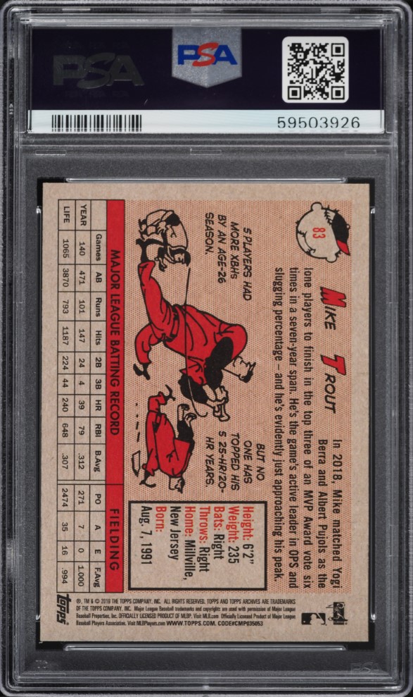 2019 Topps Archives Mike Trout #83 PSA 10 GEM MINT