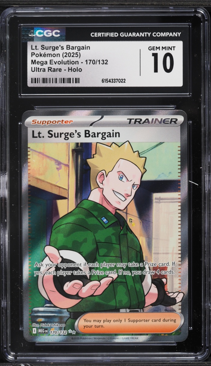 2025 Pokemon Mega Evolution Full Art Lt. Surge's Bargain #170 CGC 10 GEM MINT