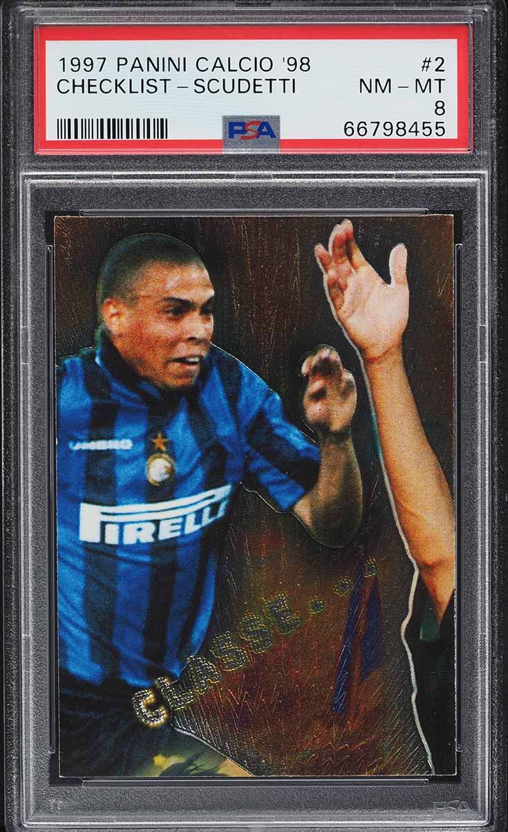 1997 Panini Calcio '98 Checklist Scudetti w/ Ronaldo #2 PSA 8 NM-MT