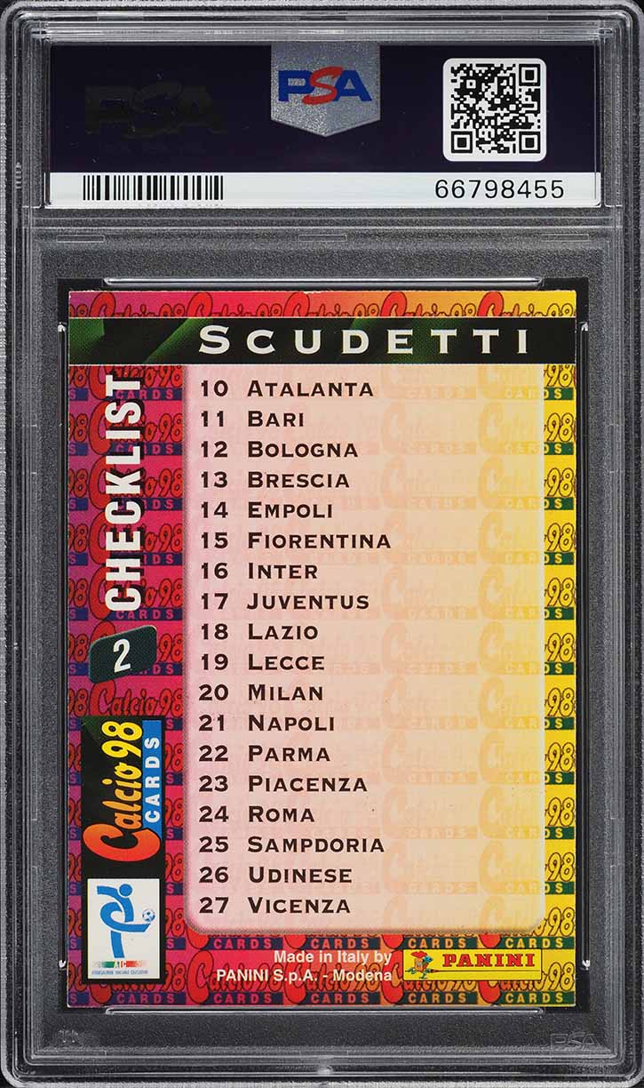 1997 Panini Calcio '98 Checklist Scudetti w/ Ronaldo #2 PSA 8 NM-MT