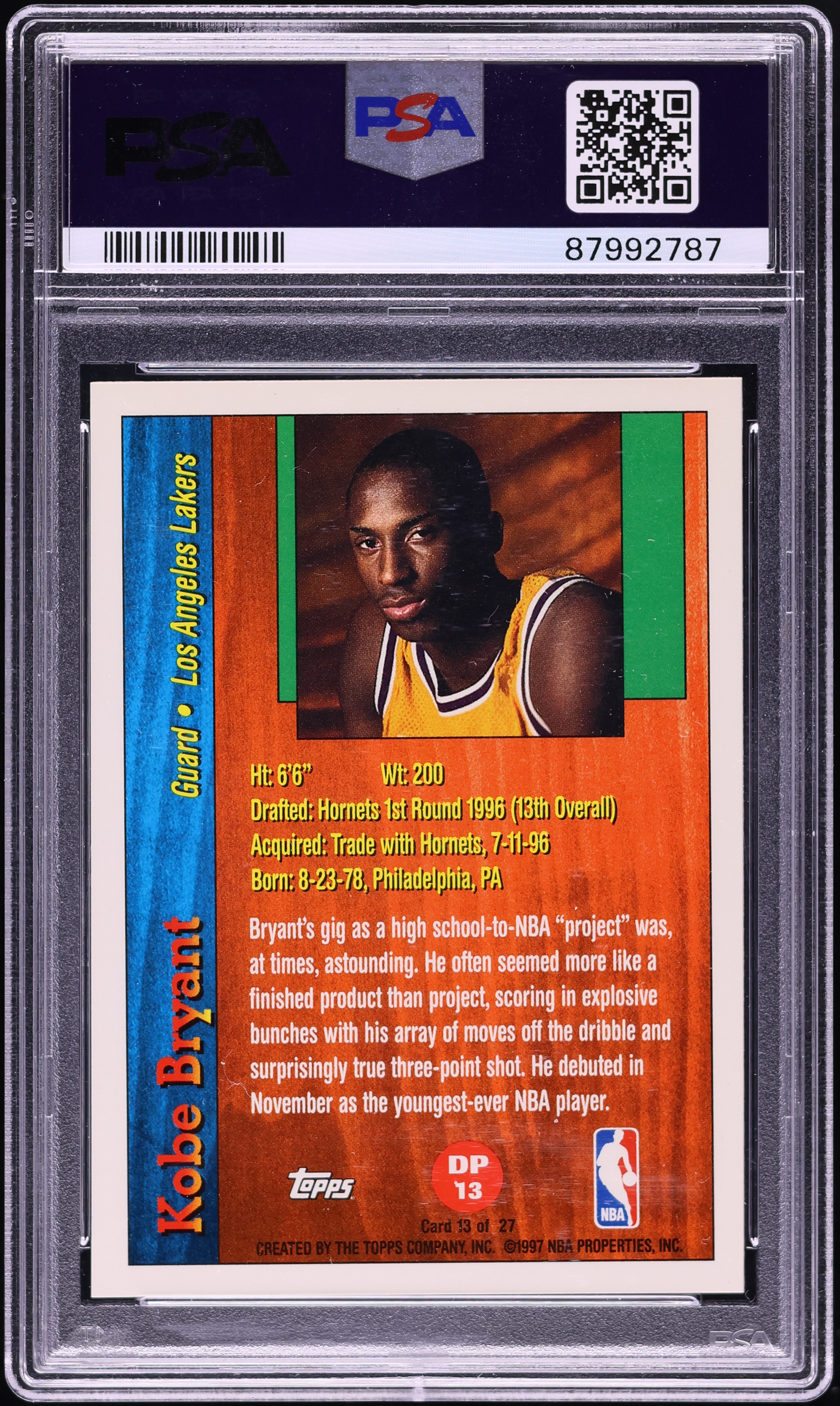 その他 1996-97 Topps Draft Redemption KOBE Kobe Bryant 1996-97 Topps Draft Picks Redemption ROOKIE CARD