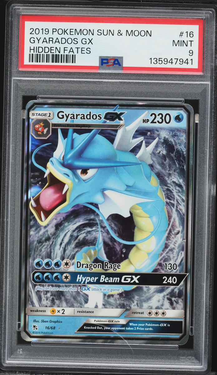 2019 Pokemon Sun & Moon Hidden Fates Full Art Gyarados GX #16 PSA 9 MINT
