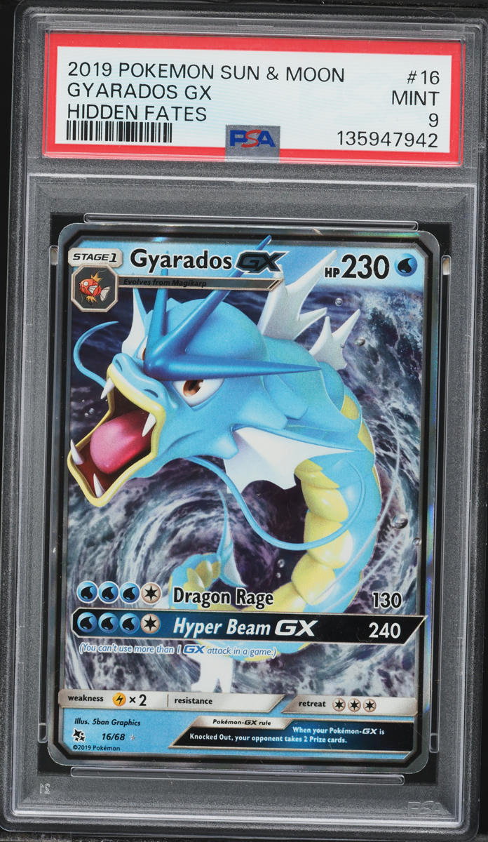 2019 Pokemon Sun & Moon Hidden Fates Full Art Gyarados GX #16 PSA 9 MINT