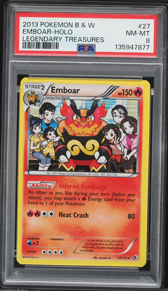 2013 Pokemon Black & White Legendary Treasures Holo Emboar #27 PSA 8 NM-MT