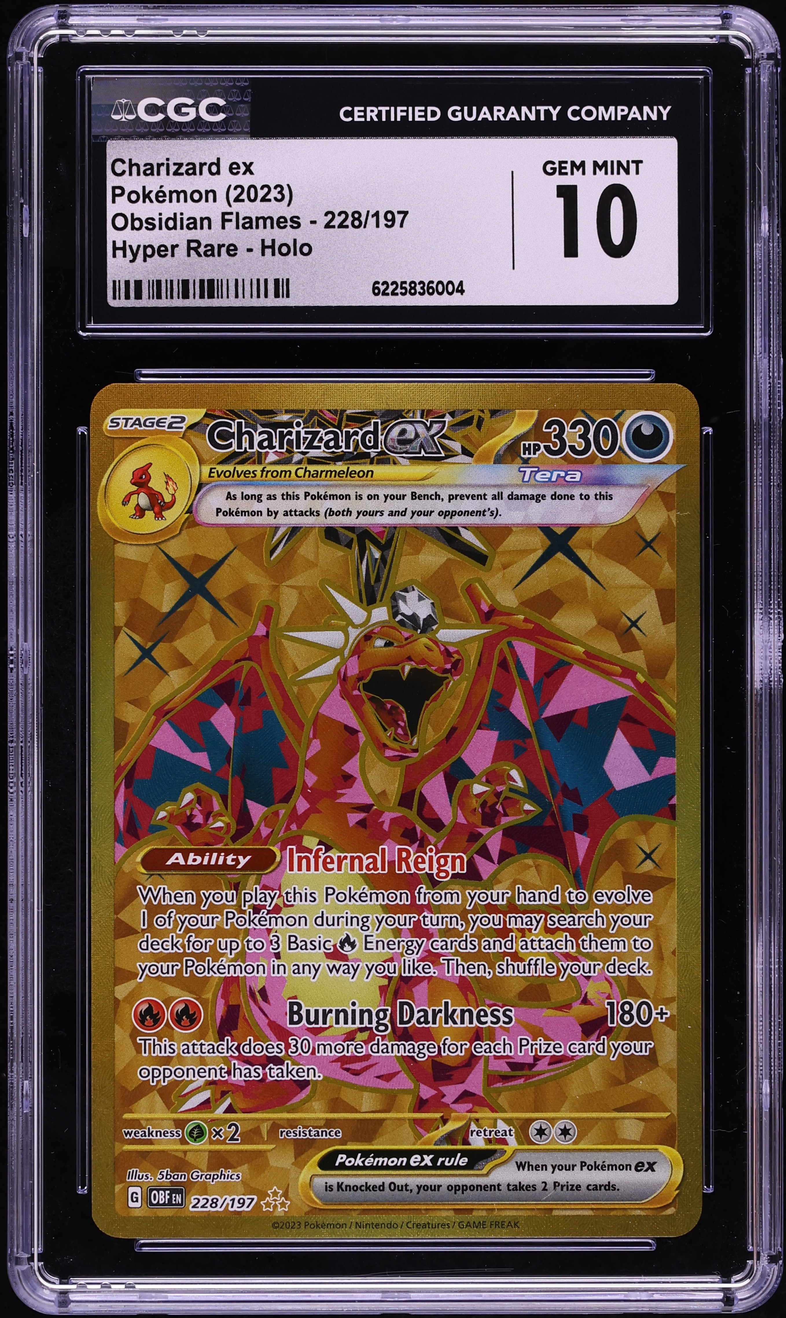 2023 Pokemon Scarlet & Violet Obsidian Flames Gold Rare Charizard Ex #228 CGC 10 GEM MINT