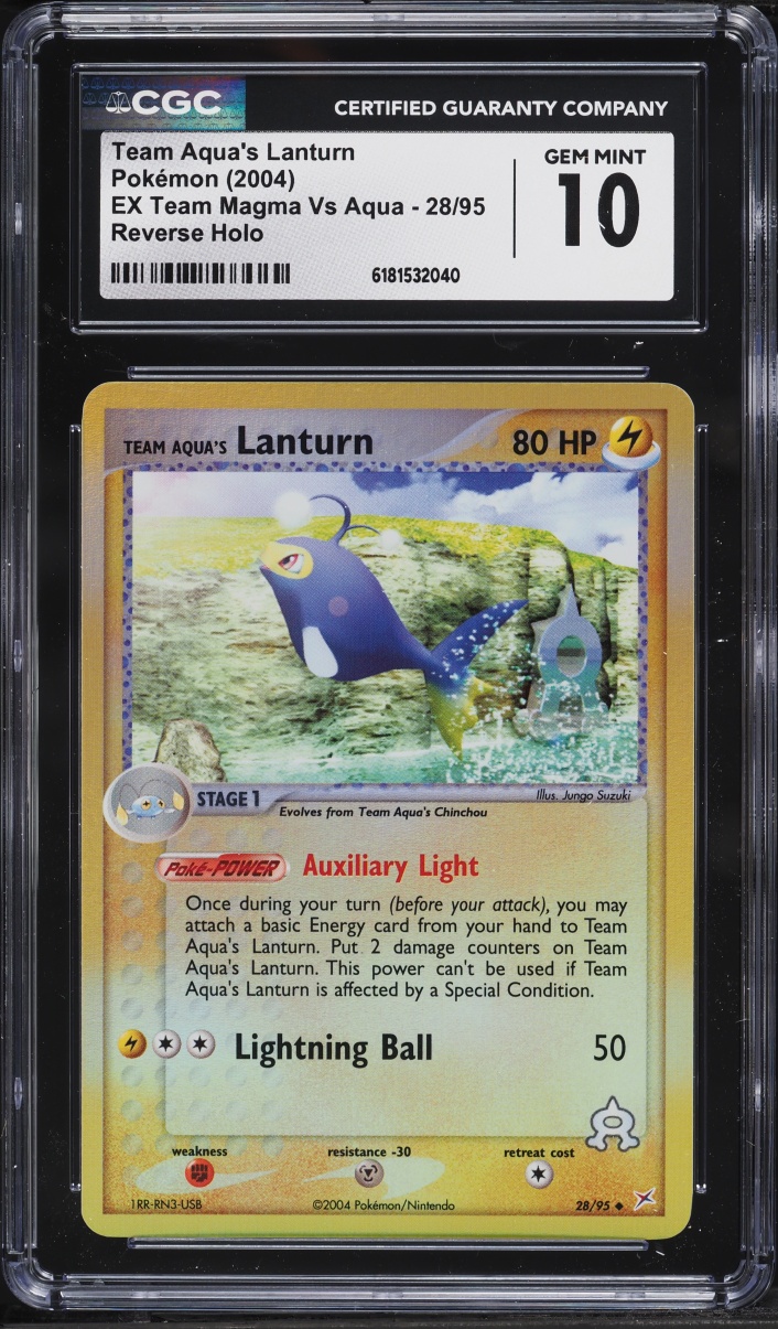 2004 Pokemon EX Team Magma VS Aqua Reverse Holo Team Aqua's Lanturn #28 CGC 10 GEM MINT