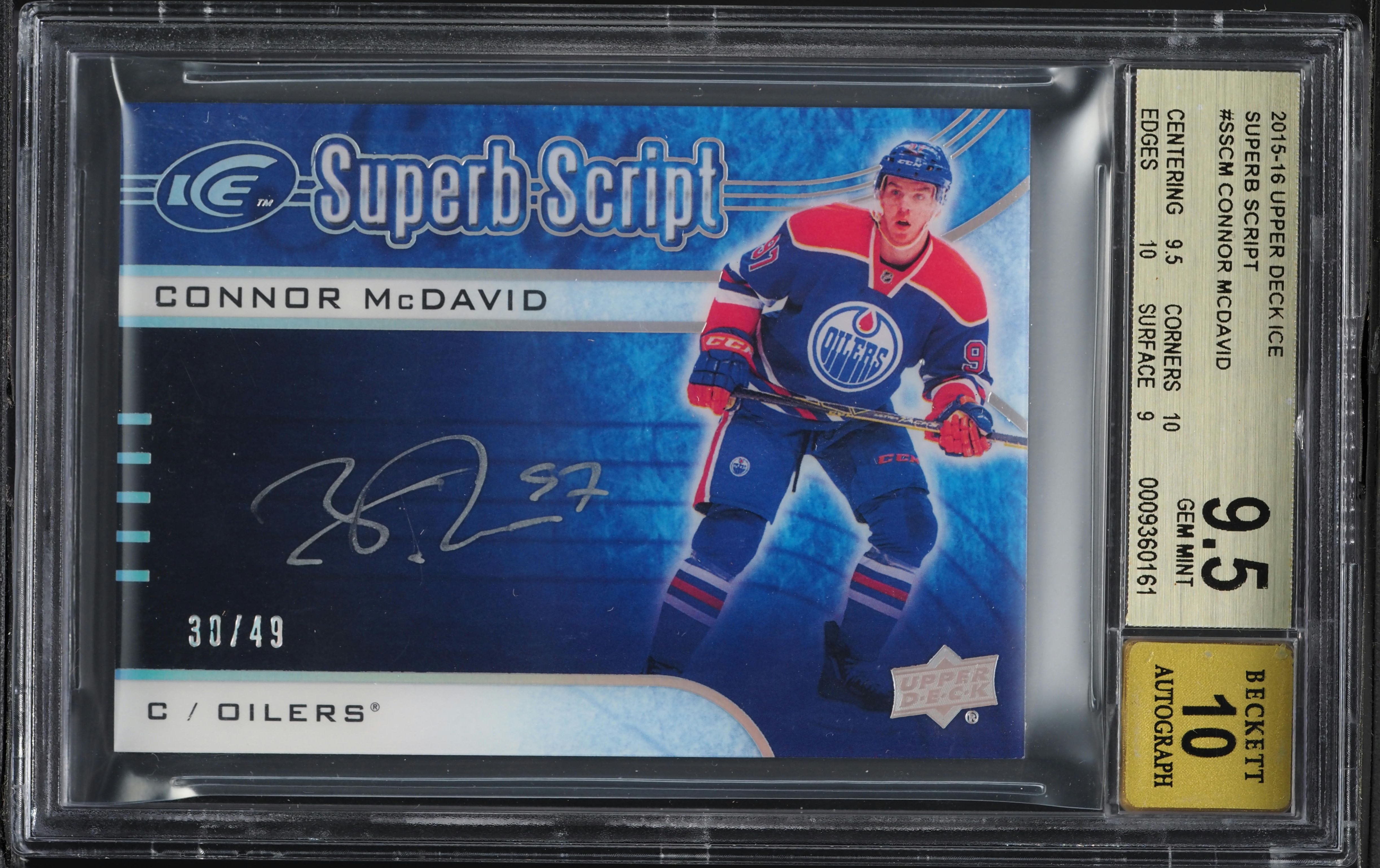 2015 Upper Deck Ice Superb Script Connor McDavid ROOKIE AUTO /49