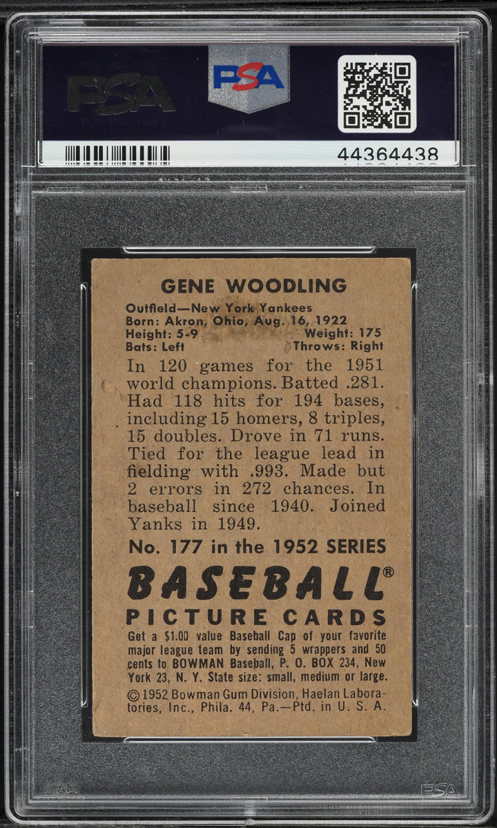1952 Bowman Gene Woodling #177 PSA 4 VGEX