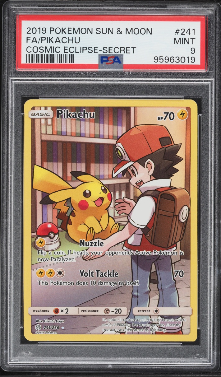 2019 Pokemon Sun & Moon Cosmic Eclipse Full Art Pikachu #241 PSA 9 MINT