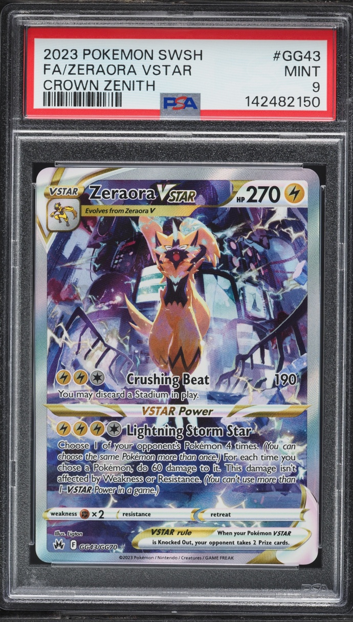 2023 Pokemon Sword & Shield Crown Zenith Alt Art Zeraora VSTAR #GG43 PSA 9 MINT