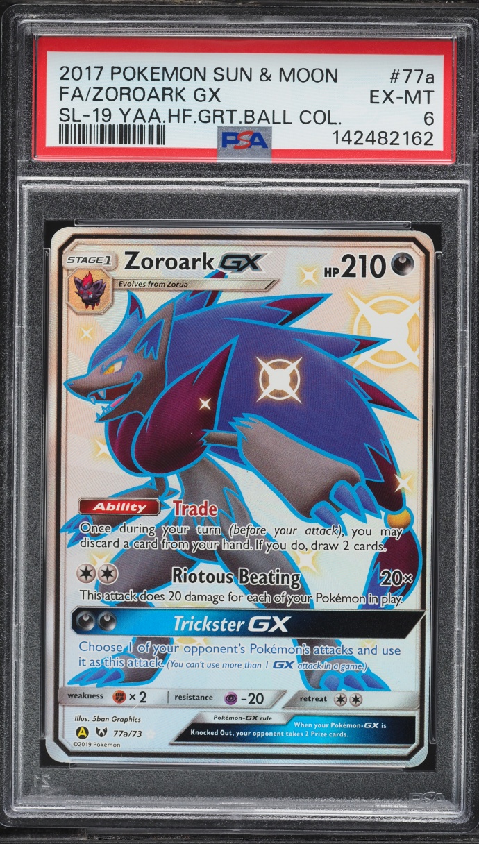 2017 Pokemon Sun & Moon Hidden Fates Full Art Zoroark Gx #77a PSA 6 EXMT