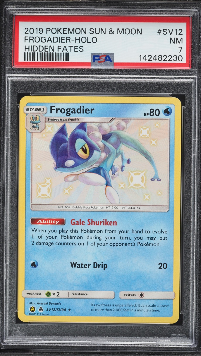 2019 Pokemon Sun & Moon Hidden Fates Shiny Frogadier #SV12 PSA 7 NRMT