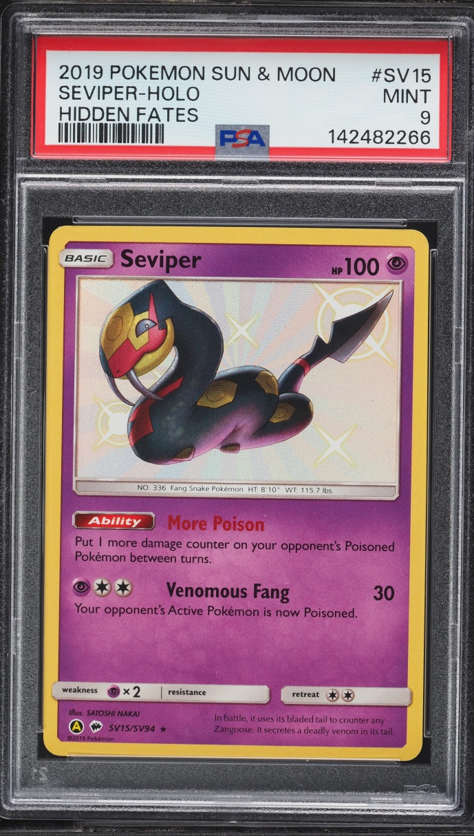 2019 Pokemon Sun & Moon Hidden Fates Shiny Seviper #SV15 PSA 9 MINT