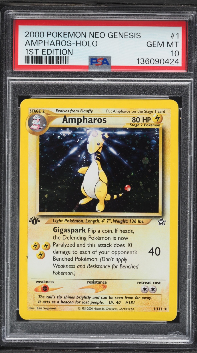 2000 Pokemon Neo Genesis 1st Edition Holo Ampharos #1 PSA 10 GEM MINT