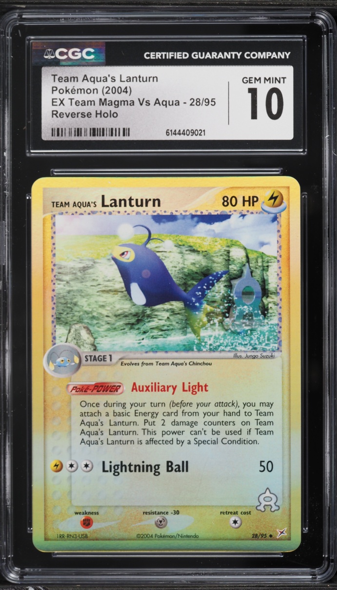 2004 Pokemon EX Team Magma Vs Aqua Reverse Holo Team Aqua's Lanturn #28 CGC 10 GEM MINT