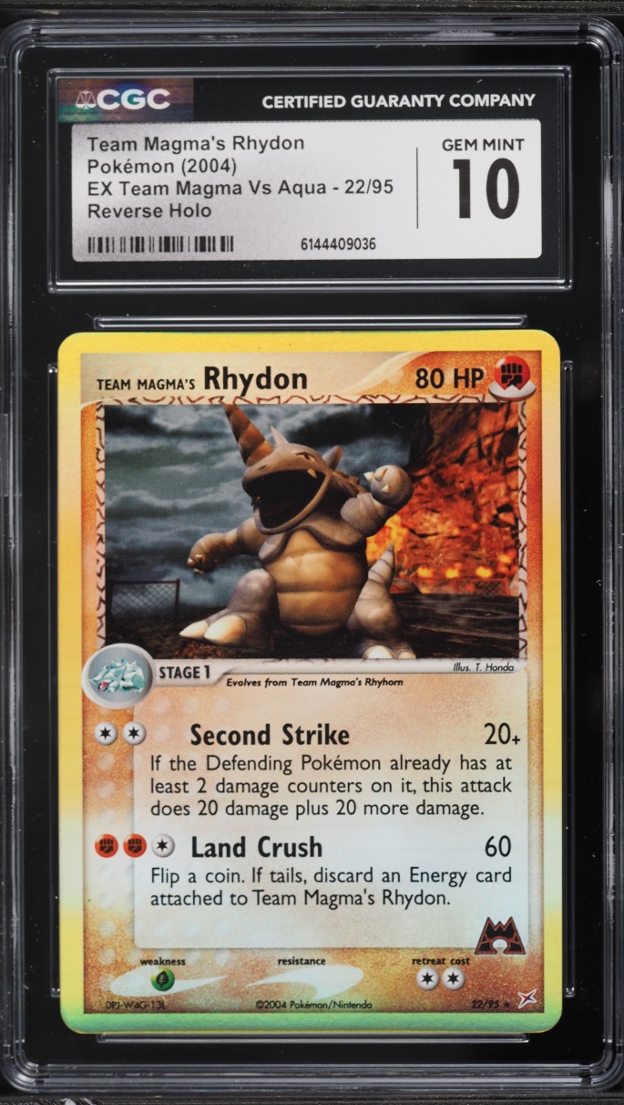 2004 Pokemon EX Team Magma Vs Aqua Reverse Holo Team Magma's Rhydon #22 CGC 10 GEM MINT