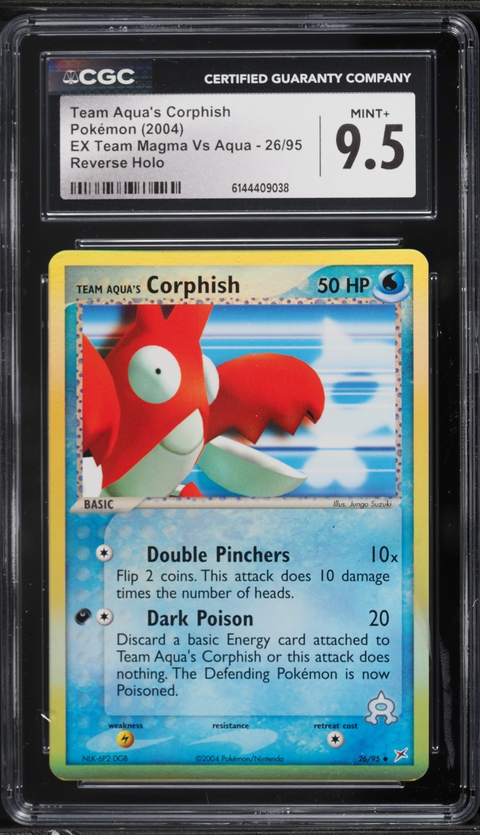 2004 Pokemon EX Team Magma Vs Aqua Reverse Holo Team Aqua's Corphish #26 CGC 9.5 MINT+