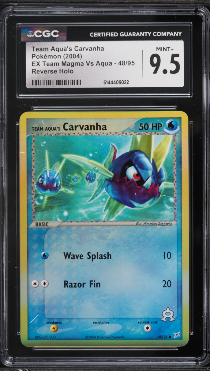2004 Pokemon EX Team Magma Vs Aqua Reverse Holo Team Aqua's Carvanha #48 CGC 9.5 MINT+