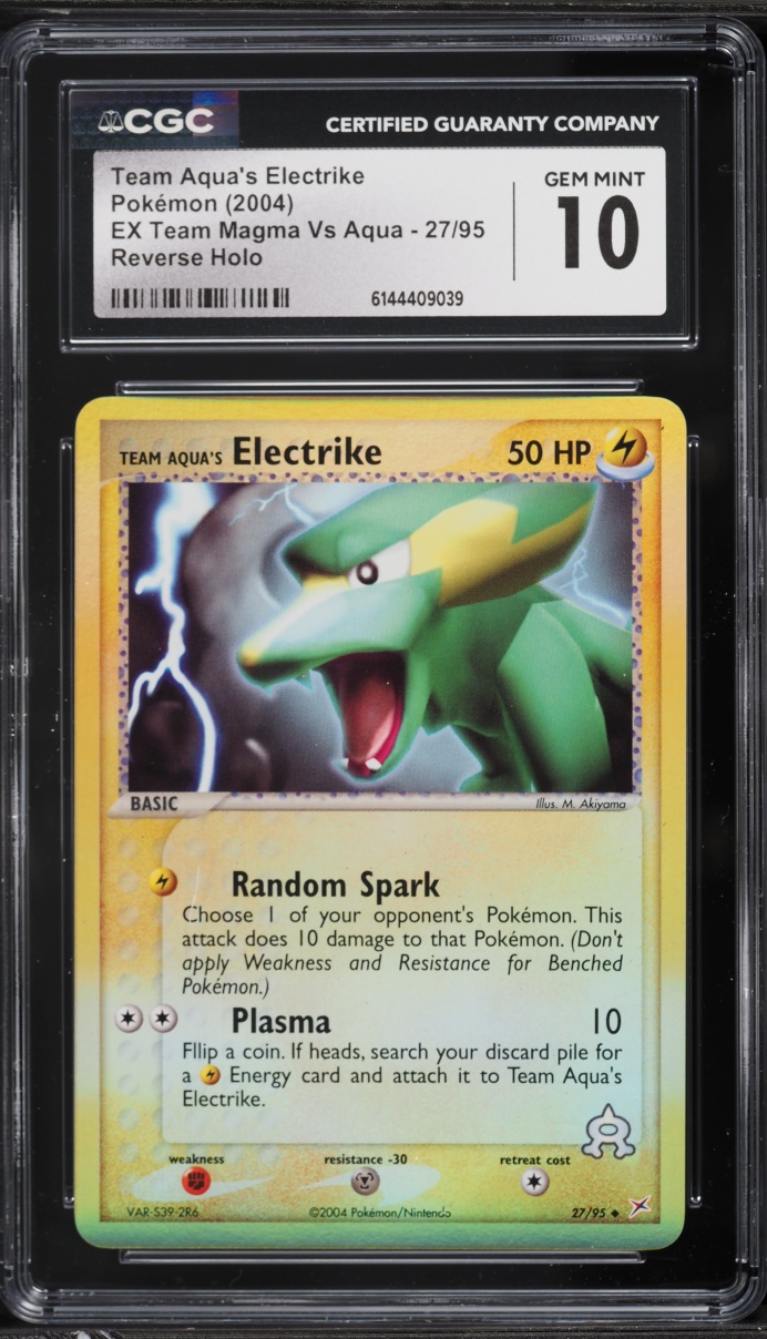 2004 Pokemon EX Team Magma Vs Aqua Reverse Holo Team Aqua's Electrike #27 CGC 10 GEM MINT