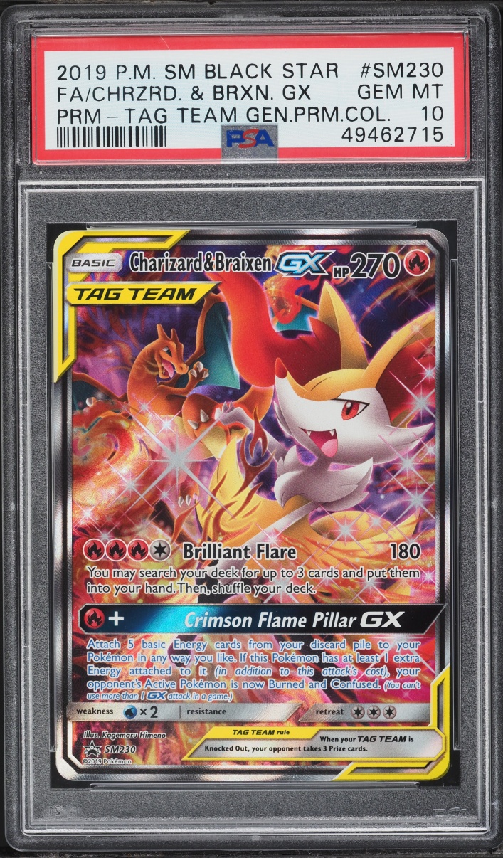 2019 Pokemon SM Promo Tag Team Generations Premium Alt Art Charizard & Braixen GX #SM230 PSA 10