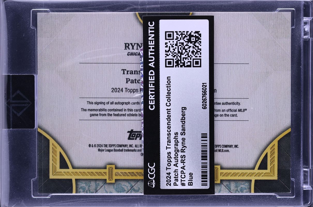 2024 Topps Transcendent Collection Blue Ryne Sandberg PATCH AUTO /10 CGC AUTH