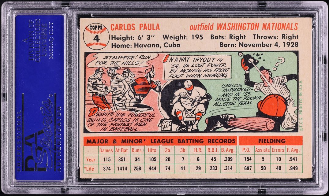 1956 Topps Carlos Paula #4 PSA 8 NM-MT