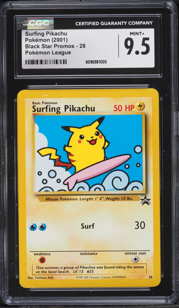 2001 Pokemon League Promo Surfing Pikachu #28 CGC 9.5 MINT+