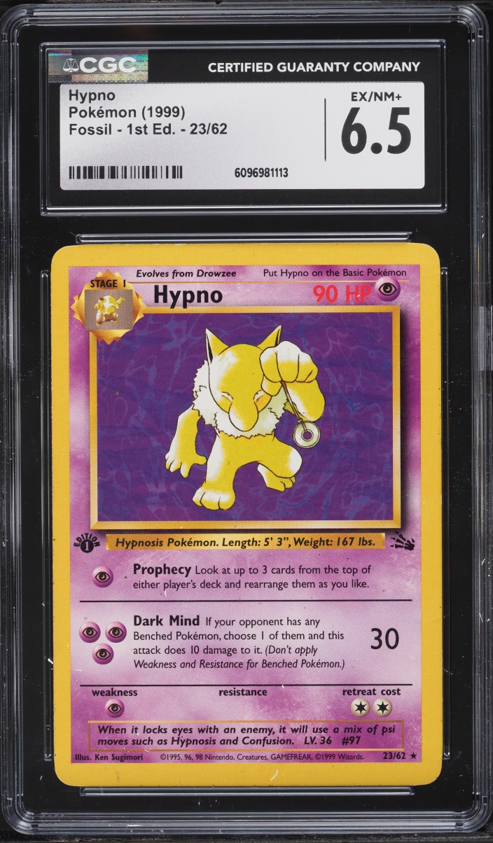 1999 Pokemon Fossil 1st Edition Hypno #23 CGC 6.5 EXMT+