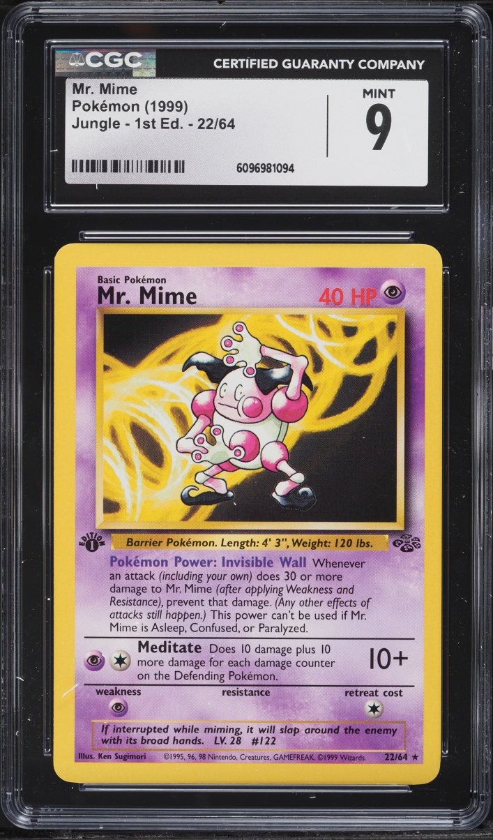 1999 Pokemon Jungle 1st Edition Mr. Mime #22 CGC 9 MINT