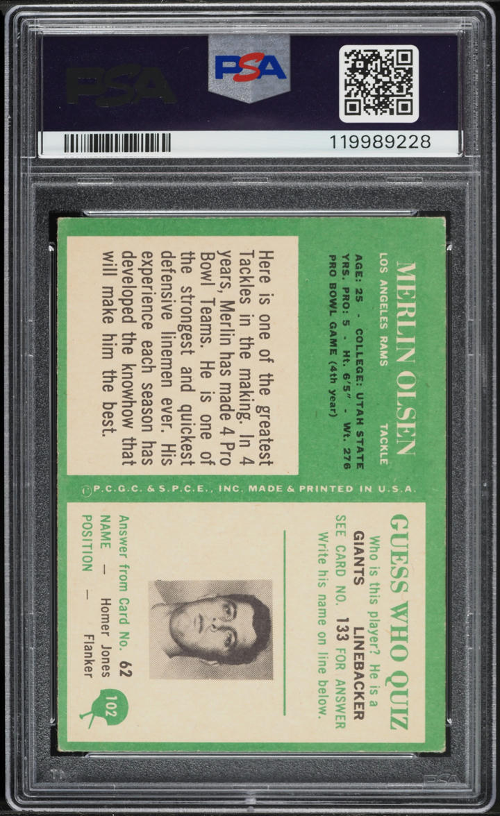 1966 Philadelphia Merlin Olsen #102 PSA 3 VG