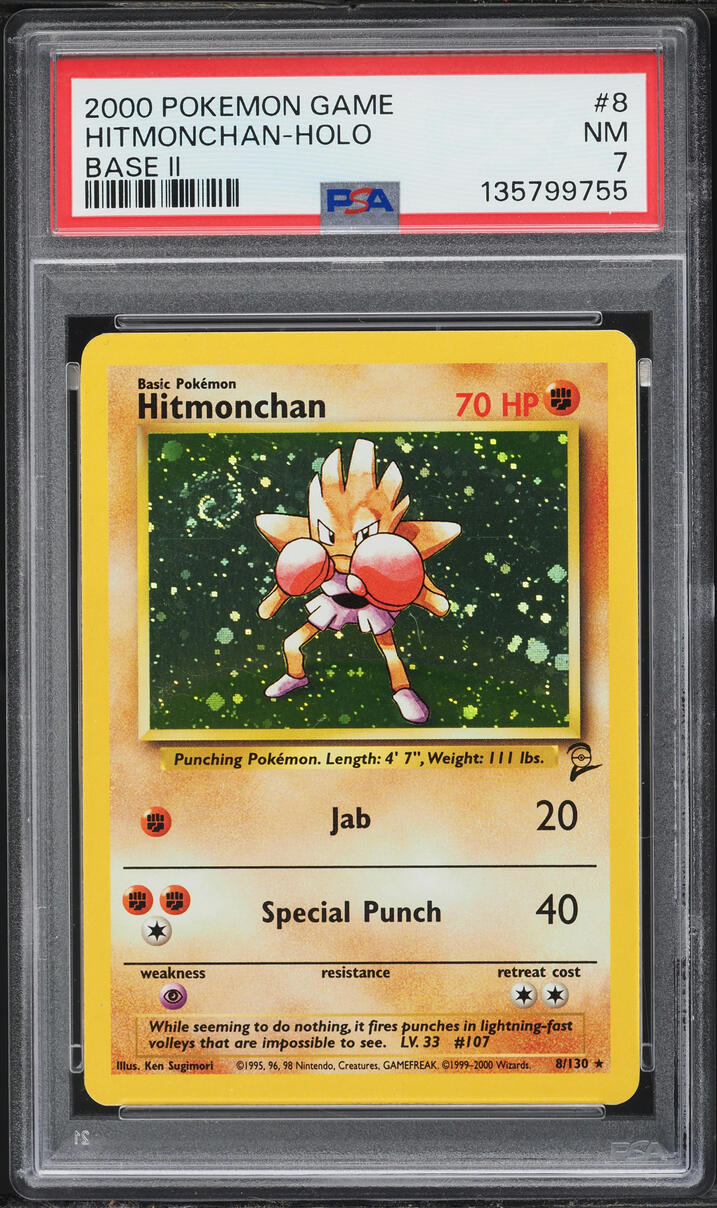 2000 Pokemon Base Set 2 Holo Hitmonchan #8 PSA 7 NRMT
