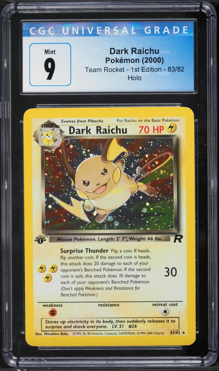 2000 Pokemon Team Rocket 1st Edition Holo Dark Raichu #83 CGC 9 MINT