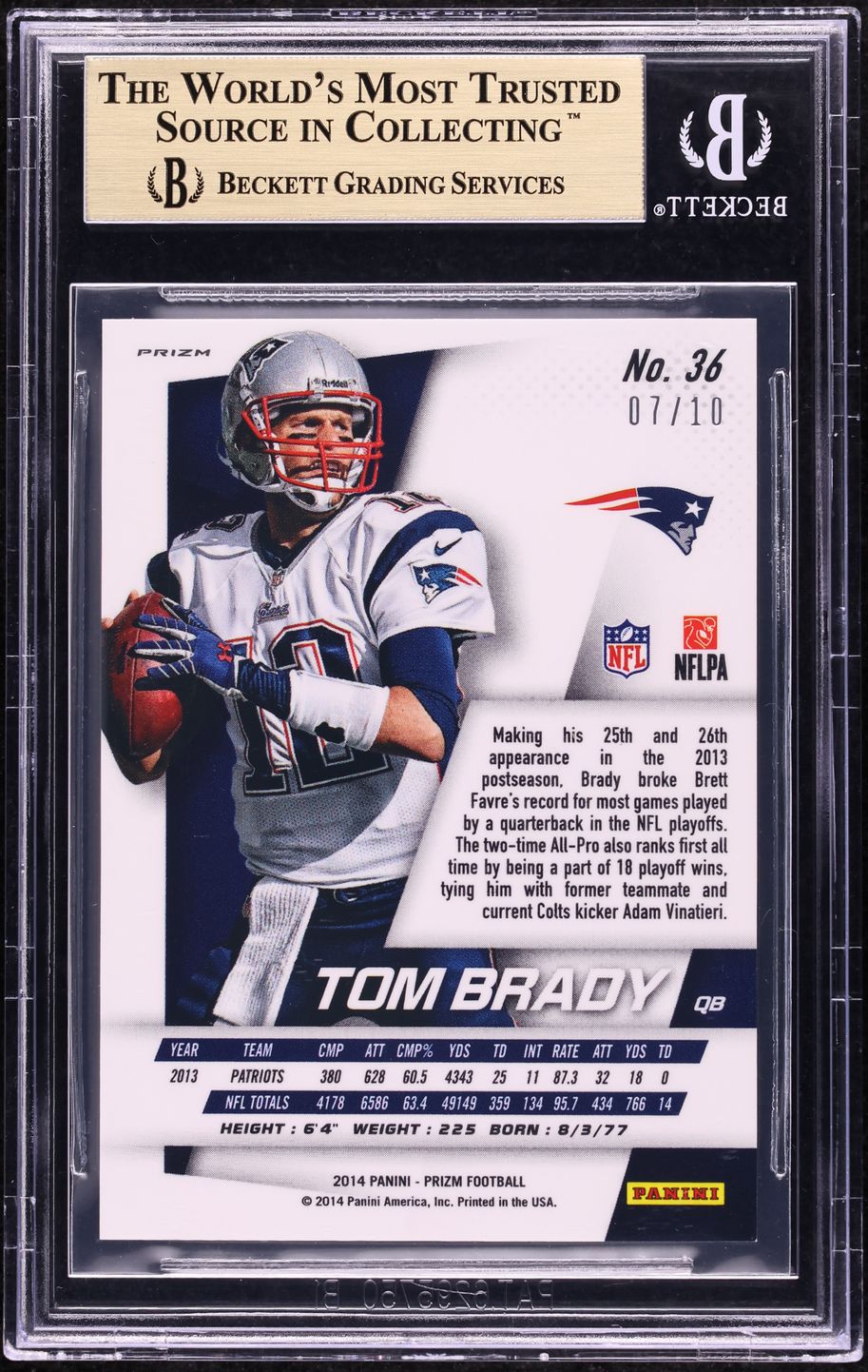 2014 Panini Prizm Gold Tom Brady /10 #36 BGS 9.5 GEM MINT