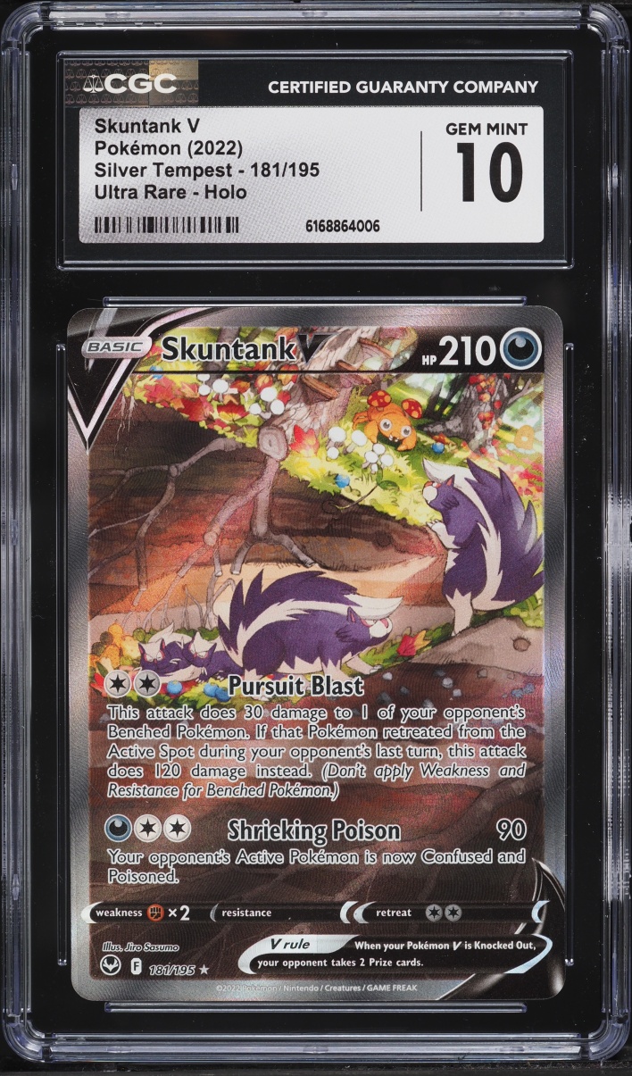 2022 Pokemon Sword & Shield Silver Tempest Full Art Skuntank V #181 CGC 10 GEM MINT