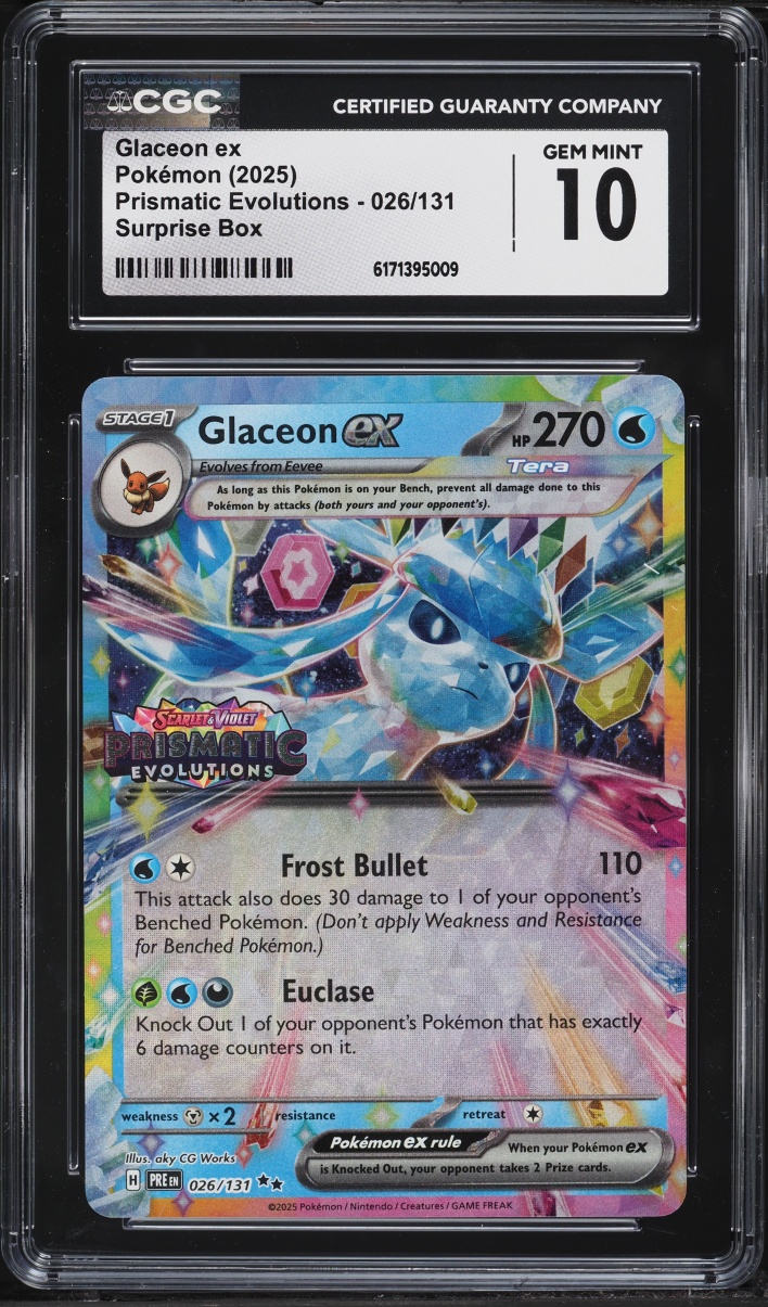 2025 Pokemon SV Prismatic Evolutions Surprise Box Holo Glaceon ex #26 CGC 10 GEM MINT