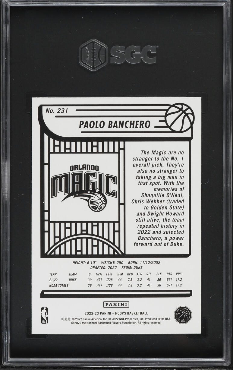 2022 Hoops Teal Explosion Paolo Banchero ROOKIE #231 SGC 9 MINT