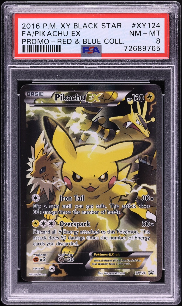 2016 Pokemon XY Promo Red & Blue Collection Full Art Pikachu EX #XY124 PSA 8 NM-MT