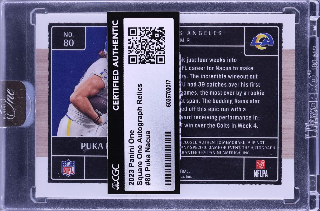 2023 Panini One Square One Puka Nacua ROOKIE PATCH AUTO /99 #80 CGC AUTH