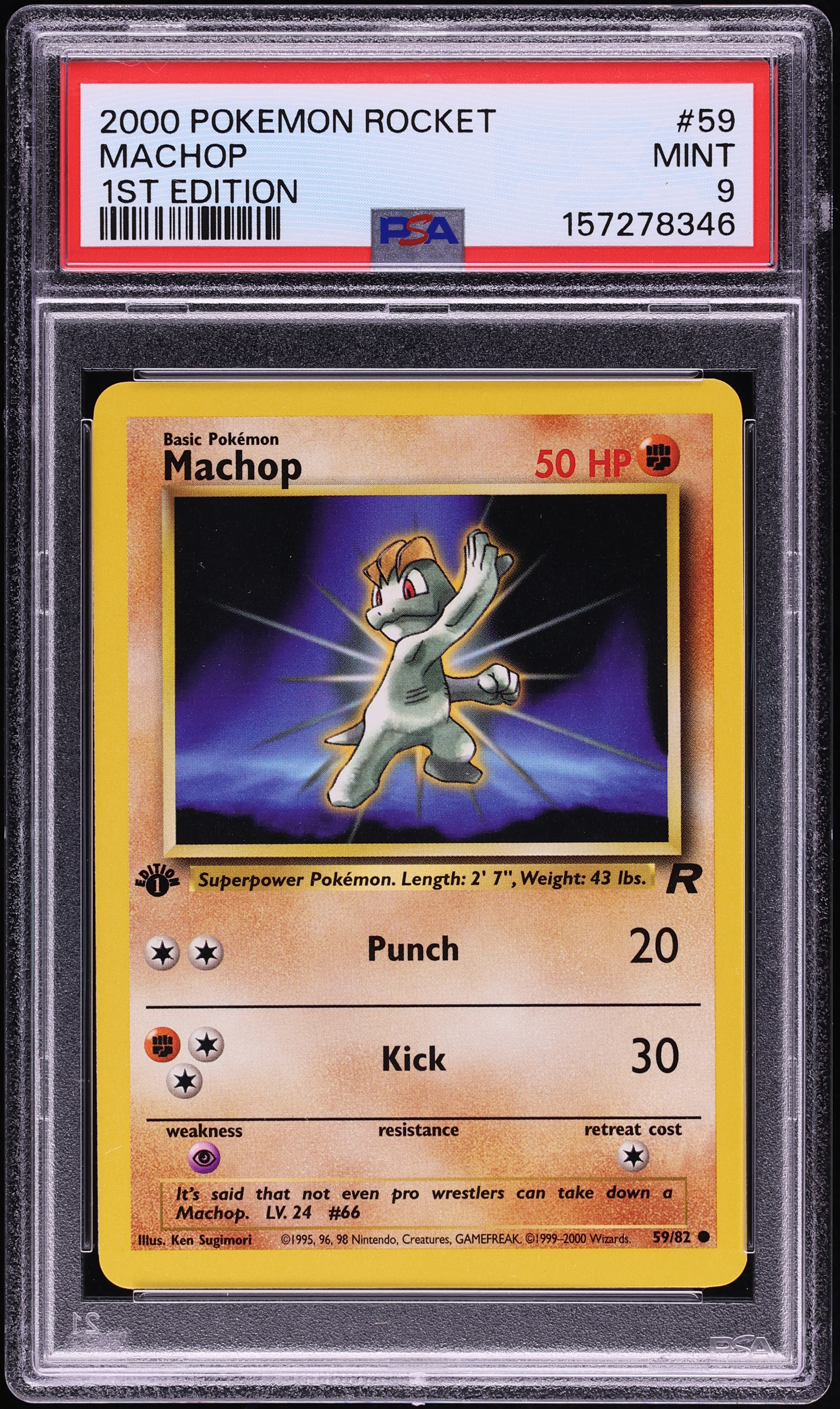 2000 Pokemon Team Rocket 1st Edition Machop #59 PSA 9 MINT